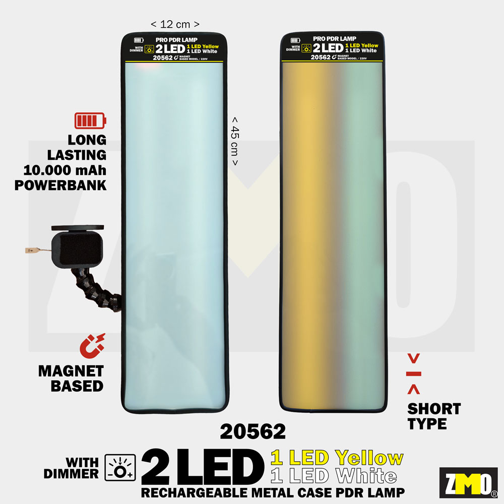 PDR Lamba Mıknatıslı Kısa Tip 45x12cm 2 LED Şarjlı (+10.000 mAh Powerbank Dahil) (Metal Kasa)