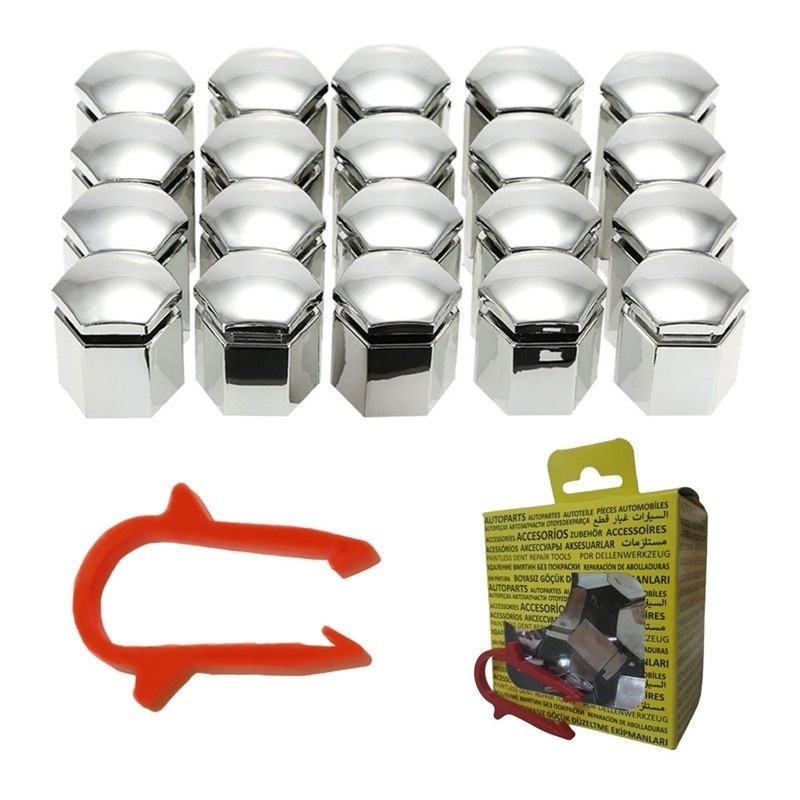 M17 Bijon Kapağı Seti Kısa 17x26mm Krom Universal 13160976 6006065 1Z0601173 20 Adet + Sökme Aparatı