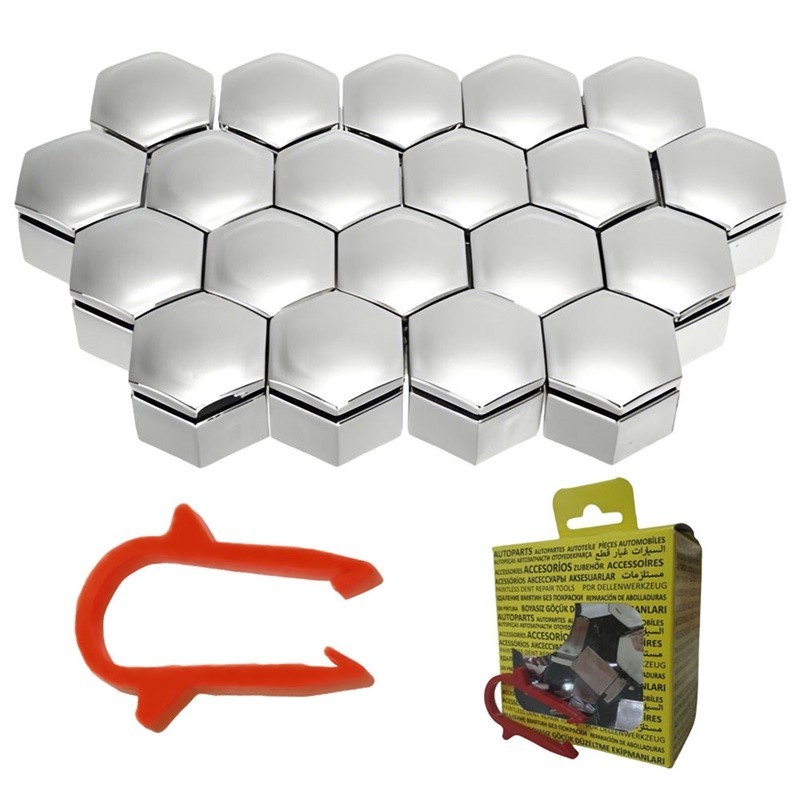 M19 Bijon Kapağı Seti 19x27mm Krom Universal 13450276 1008036 20 Adet + Sökme Aparatı (Tüm SUV Araçlara Uyumlu)