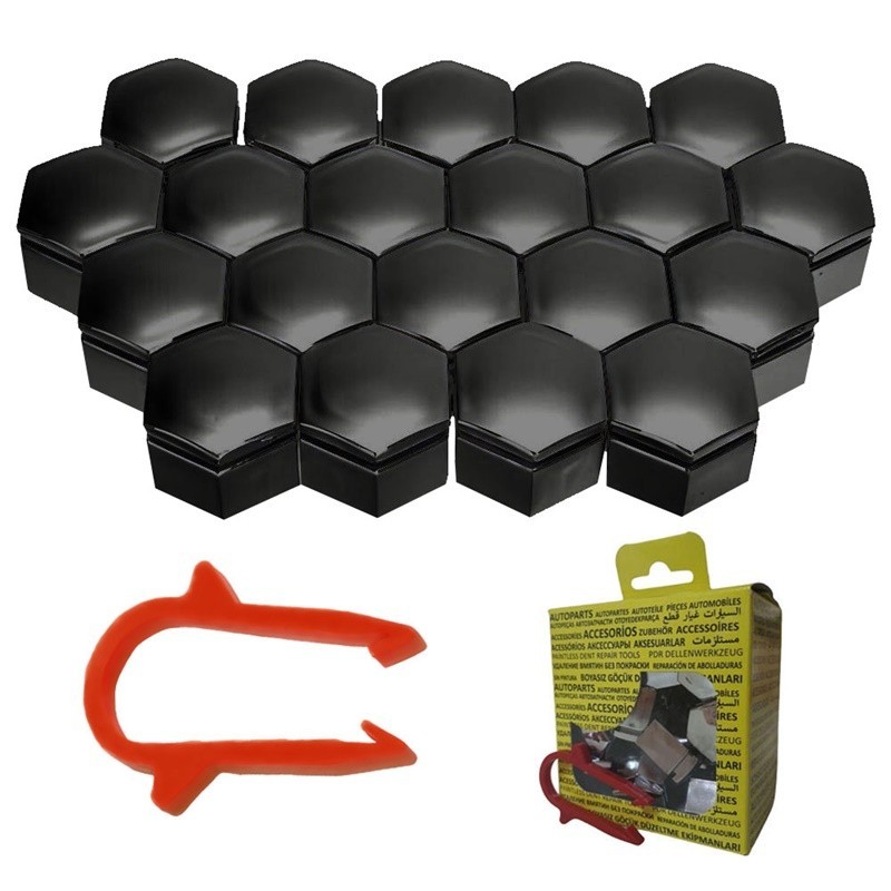 M19 Bijon Kapağı Seti 19x27mm Siyah Universal 13450276 1008036 20 Adet + Sökme Aparatı (Tüm SUV Araçlara Uyumlu)