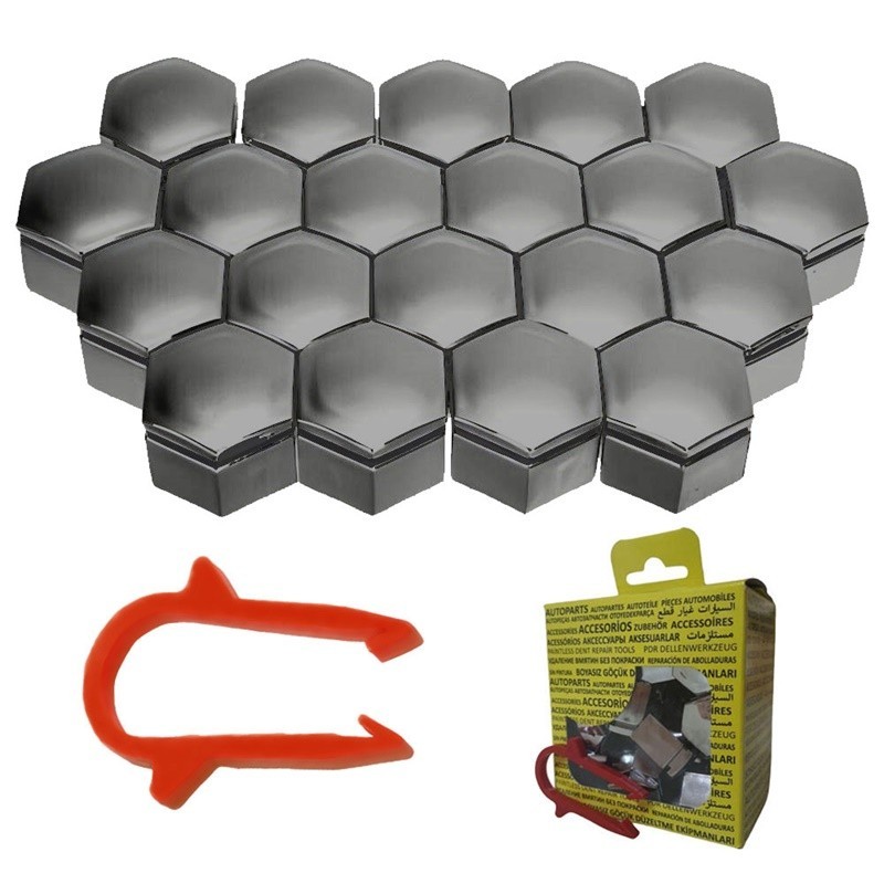 M19 Bijon Kapağı Seti 19x27mm Gri Universal 13450276 1008036 20 Adet + Sökme Aparatı (Tüm SUV Araçlara Uyumlu)