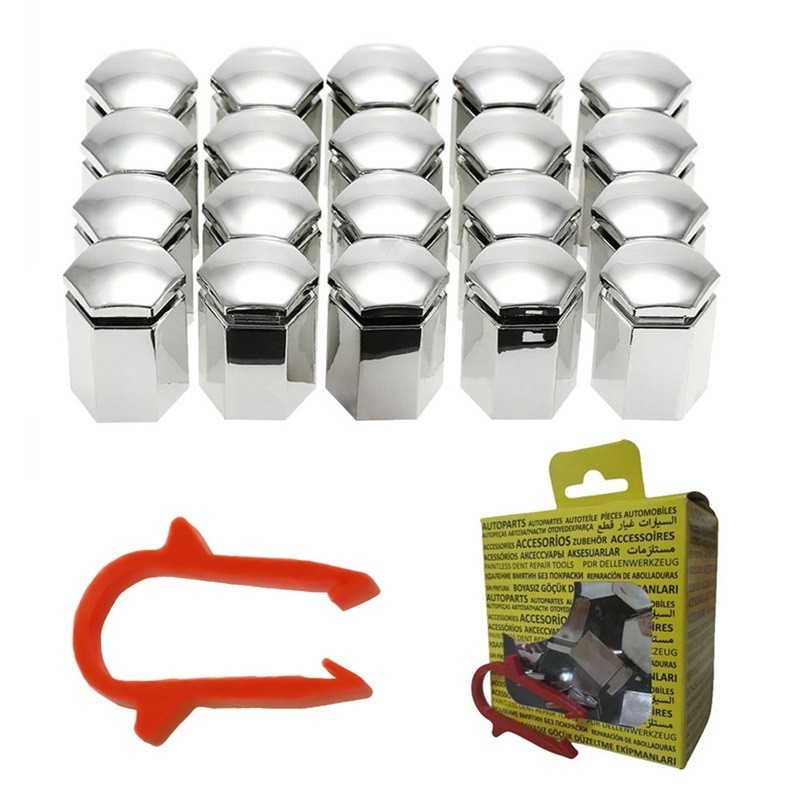 M17 Bijon Kapağı Seti Uzun 17x32mm Krom Universal 90447274 1008212 20 Adet + Sökme Aparatı (Tüm Binek Araçlara Uyumlu)