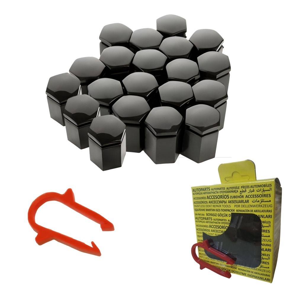 M17 Bijon Kapağı Seti Uzun 17x32mm Siyah Universal 90447274 1008212 20 Adet + Sökme Aparatı (Tüm Binek Araçlara Uyumlu)