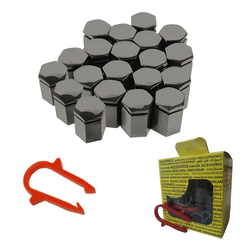 M17 Bijon Kapağı Seti Uzun 17x32mm Gri Universal 90447274 1008212 20 Adet + Sökme Aparatı (Tüm Binek Araçlara Uyumlu)