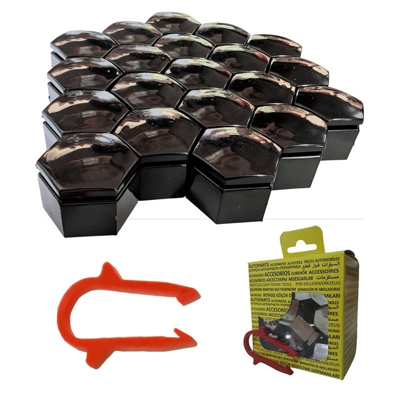 M22 Bijon Kapağı Seti 22x21mm Siyah Universal 13283158 6008962 20 Adet + Sökme Aparatı